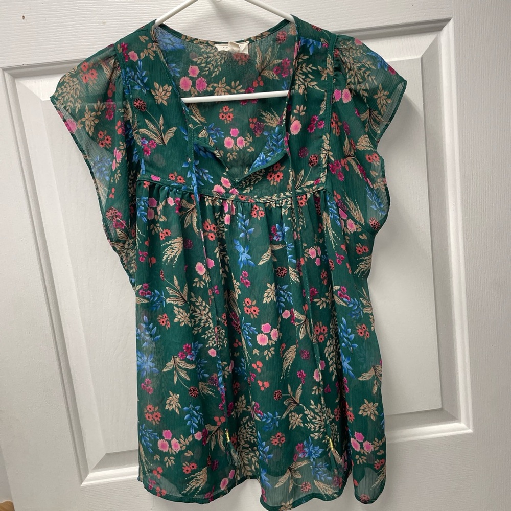 Everly Green Floral Sheer Blouse